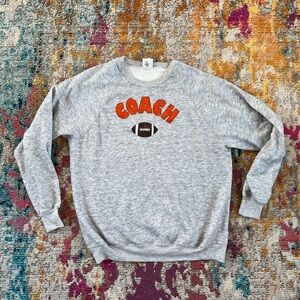 Vintage Football Coach Gray Crewneck Pullover Jumper 1980s Sweatshirt
